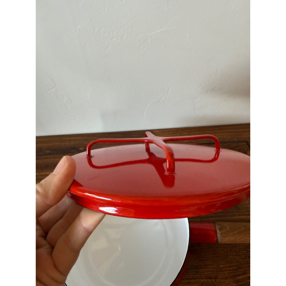 Dansk Kobenstyle Red Enamel Saucepan Jens Quistgaard Teak Handle Lid Trivet - Picture 6 of 14